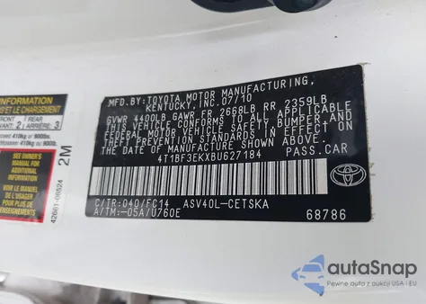 2011 Toyota Camry Se из США, поврежденный, VIN 4T1BF3EKXBU627184